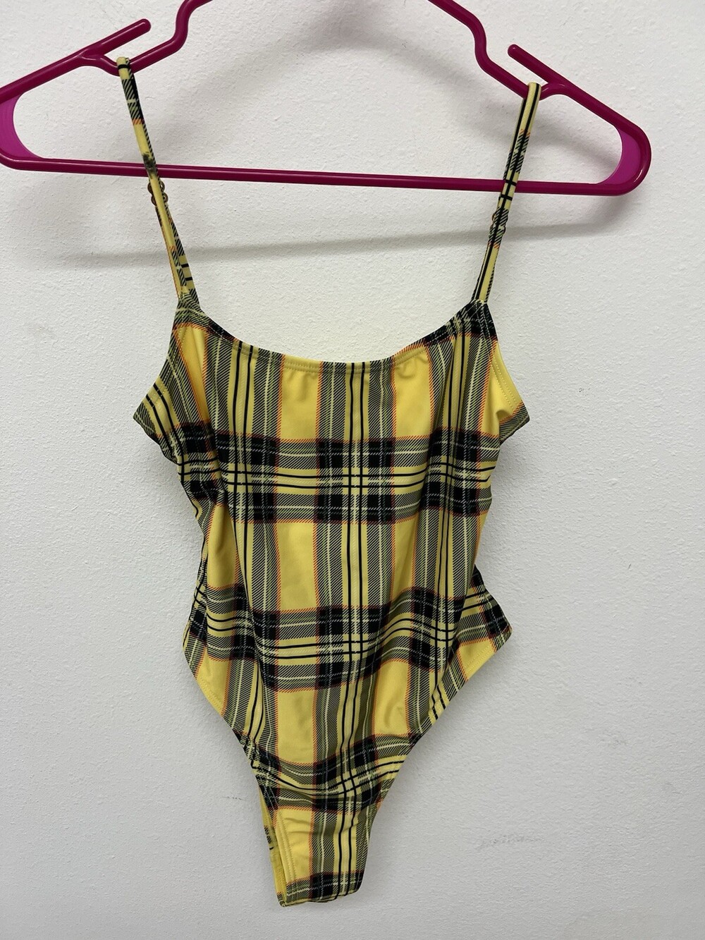 Twiin ASOS Yellow Plaid Checkered Swimsuit One Piece Bathing Suit Clueless XS